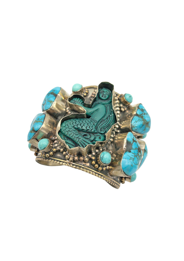 Turquoise Green Jasper Mermaid Brass Cuff