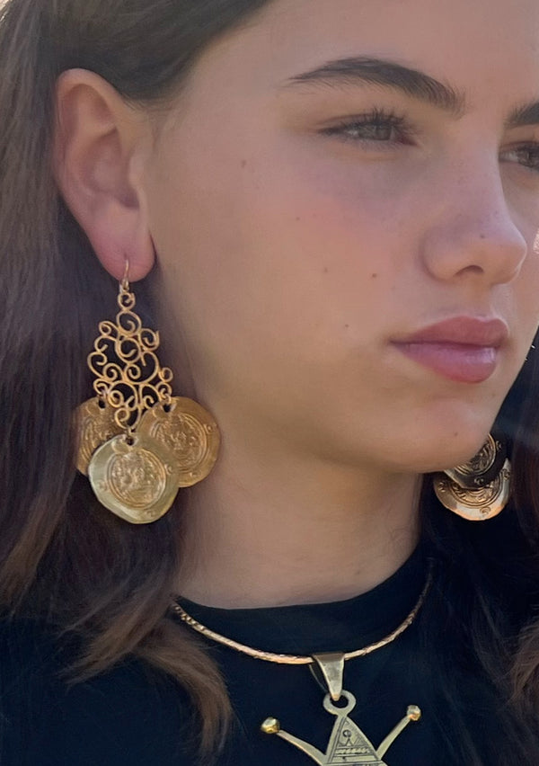 Gold Coin Chandelier Earrings