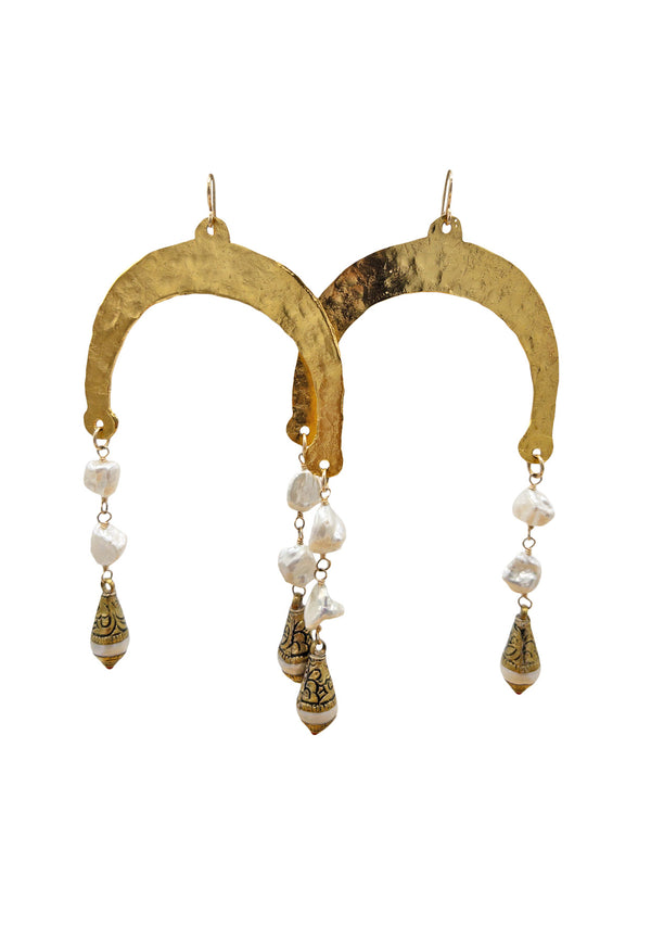 Antique Pearl and Gold Statement Earrings