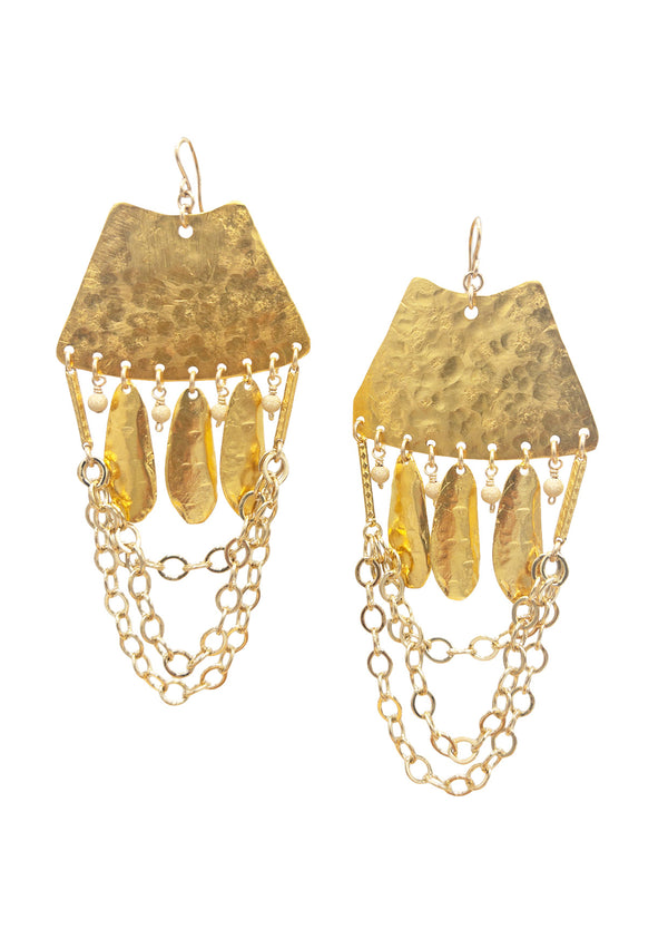 Hammered Gold Statement Chandelier Earrings
