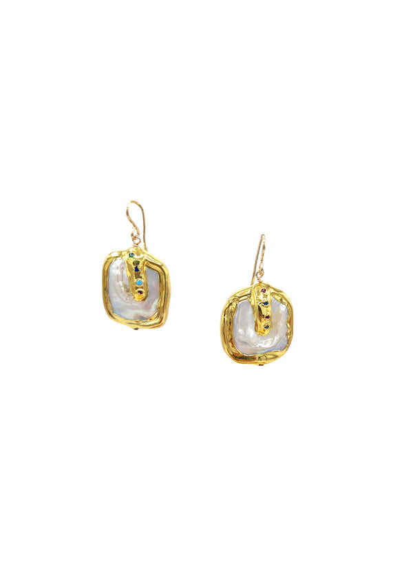 Freshwater Pearl Gold Bezel Earrings