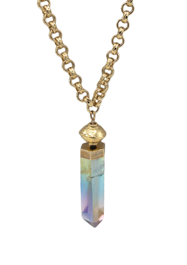 Rainbow Crystal Quartz in Gold Foil Pendant Necklace