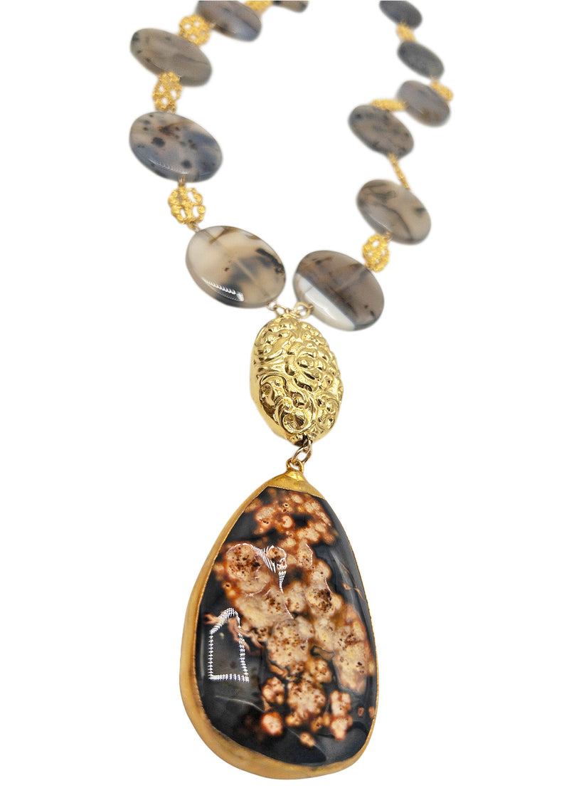 Animal Print Agate Brown Pendant Necklace