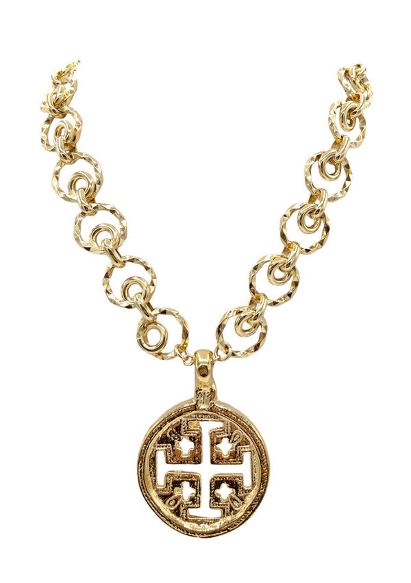 Carved Gold Medallion Pendant Necklace