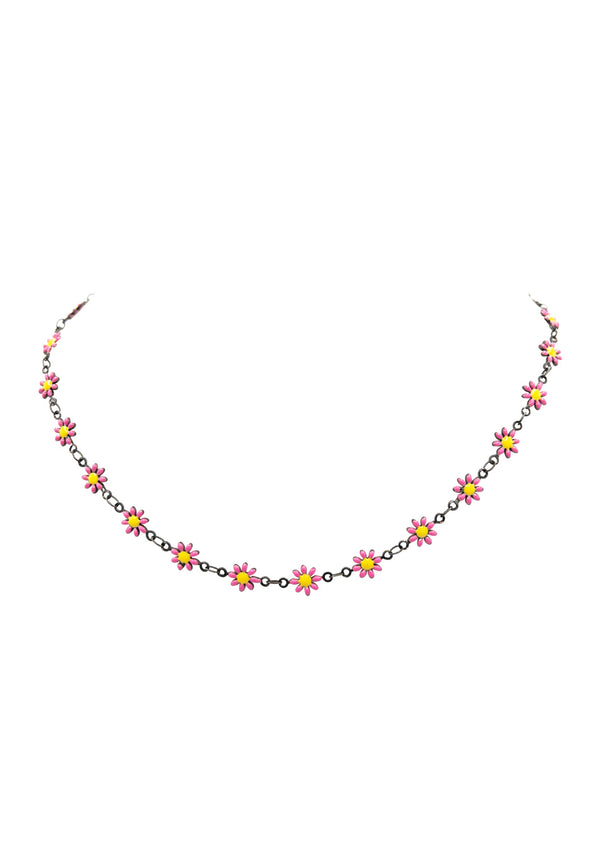 Fuchsia Daisy and Gold Chain Necklace