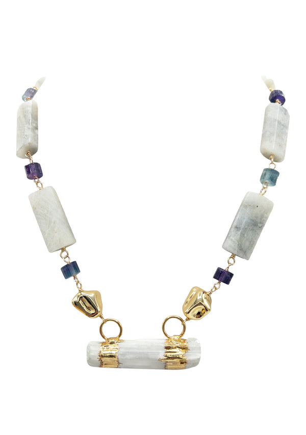 Moonstone Gold Accent Kyanite Pendant Necklace