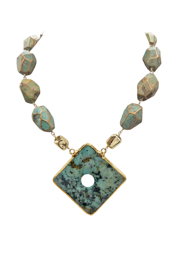 Copper Infused Turquoise and African Turquoise  Pendant Necklace