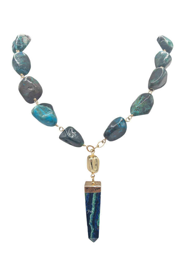 Chrysocolla Gold Accent Pendant Necklace