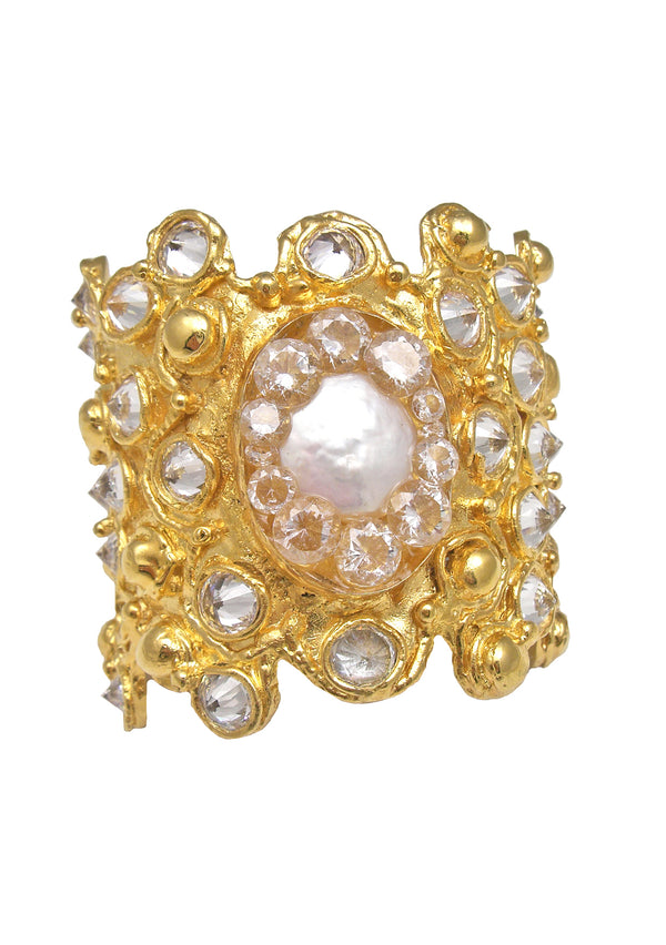 Mother of Pearl Clear CZ Gold Cuff