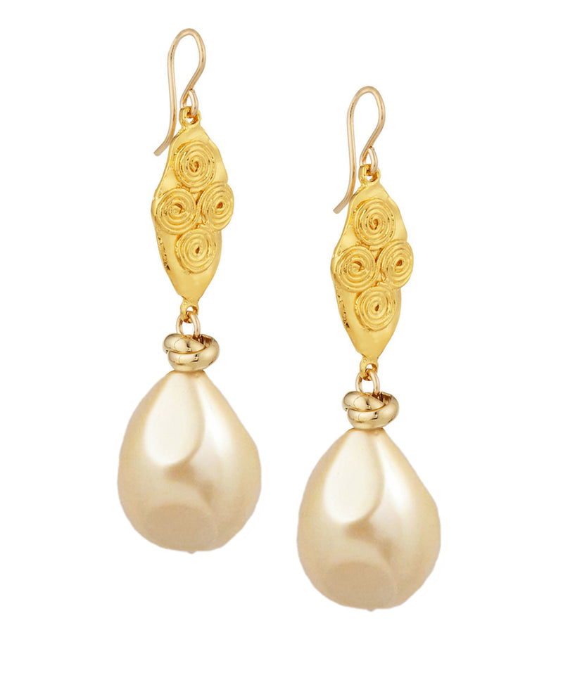 Shell Pearl Gold Accent Double Drop Earrings