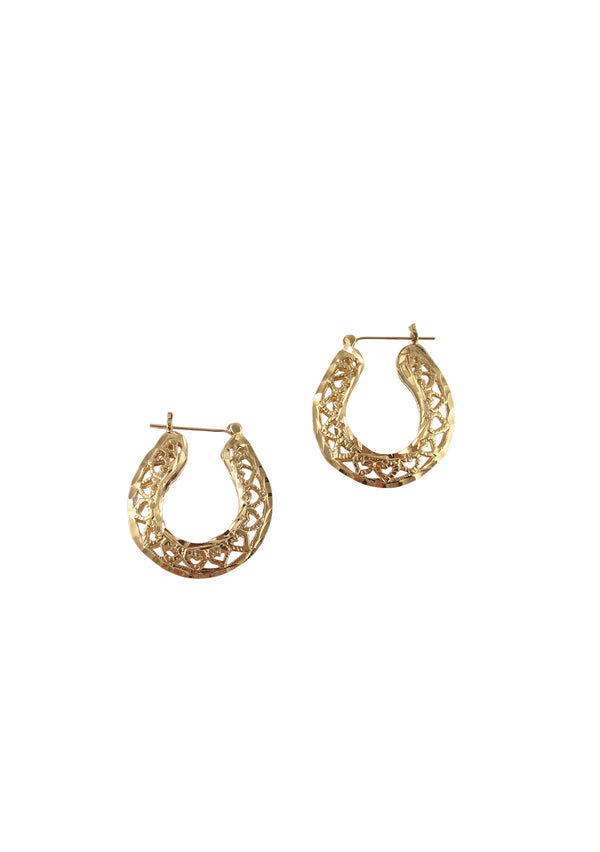 Gold Filigree Post Hoop Earrings