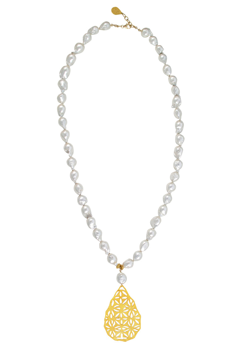 Baroque Pearl Gold Filigree Pendant Necklace