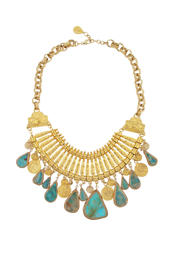 Copper Infused Turquoise Gold Bib Necklace