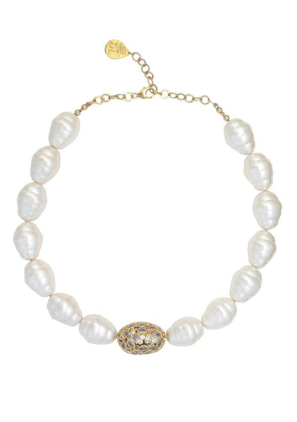 White Shell Pearl Diamond Illusion Necklace