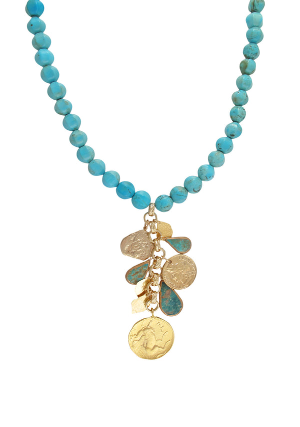 Turquoise Gold Charm Cluster Pendant Necklace