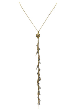Diamond Illusion and Herkimer Raw Diamond Gold Spike Tassel Necklace