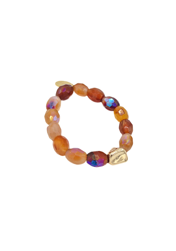 Iridescent Carnelian & Quartz Gold Accent Stretchy Bracelet