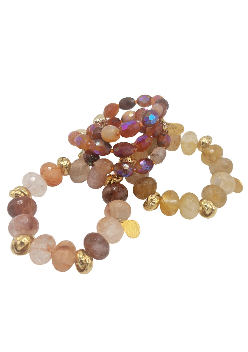 Cherry Quartz Gold Accent Stretchy Bracelet