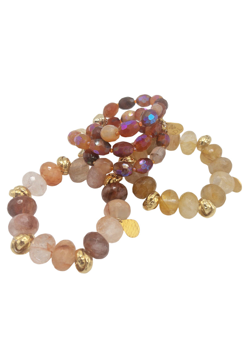 Neutral Quartz Gold Accent Stretchy Bracelet