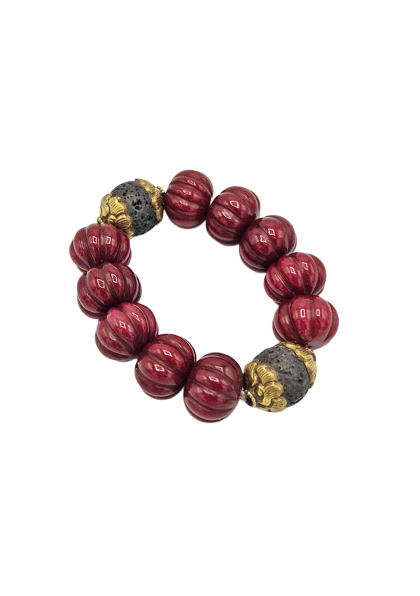 Carved Ruby Quartz Ethnic Accent Stretchy Bracelet