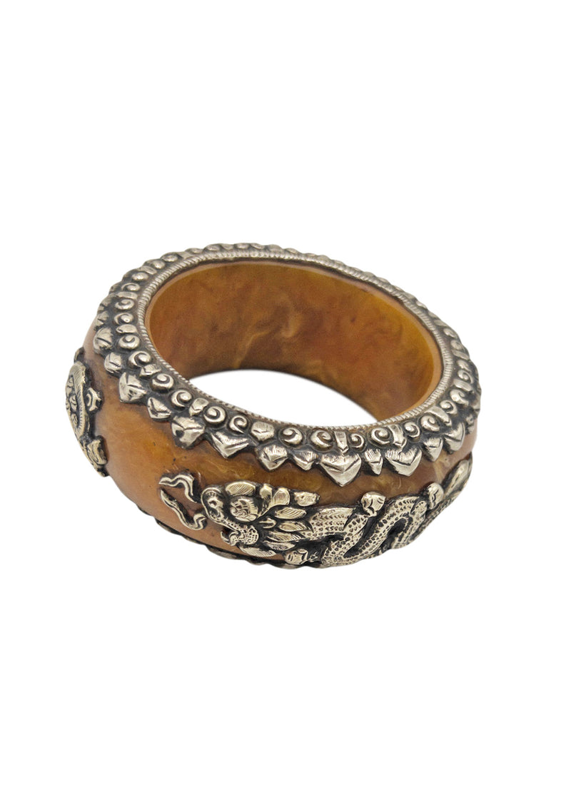 Tibetan Silver Brown Resin Bangle