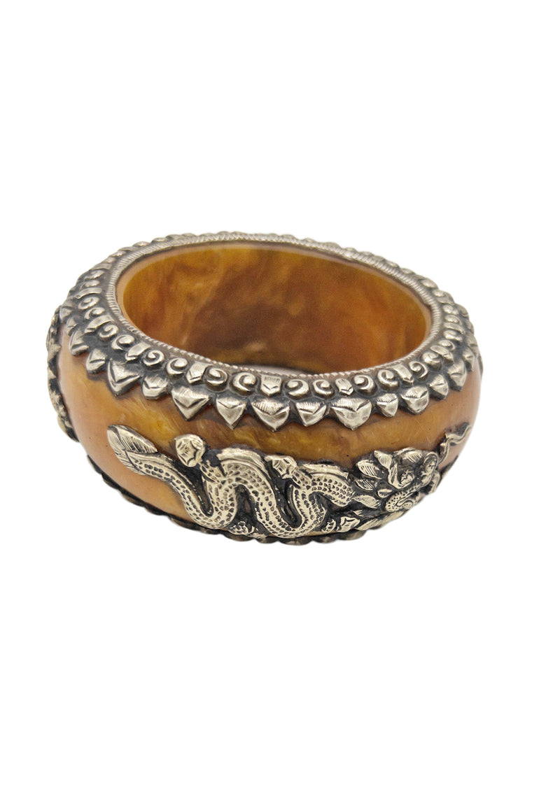 Tibetan Silver Brown Resin Bangle