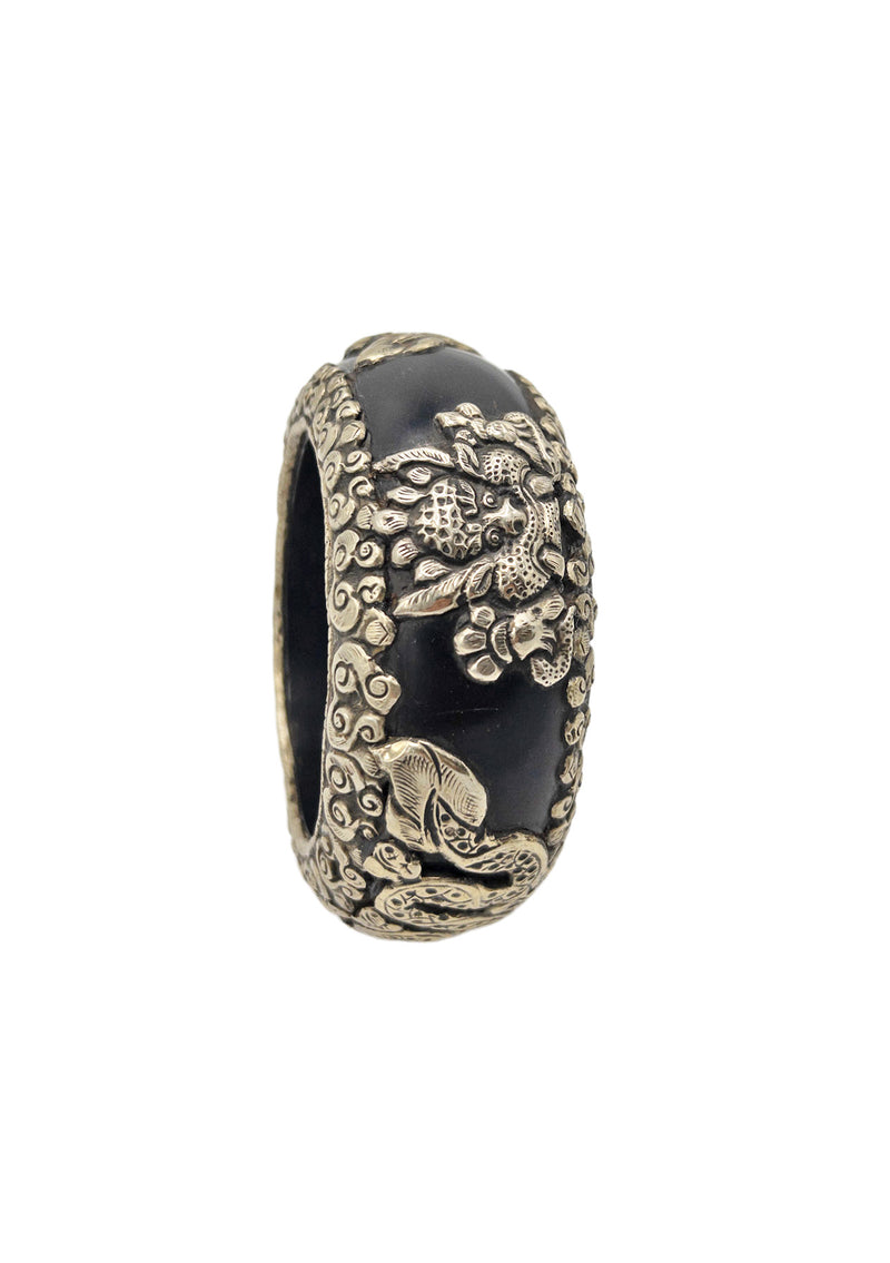 Tibetan Silver Black Resin Bangle