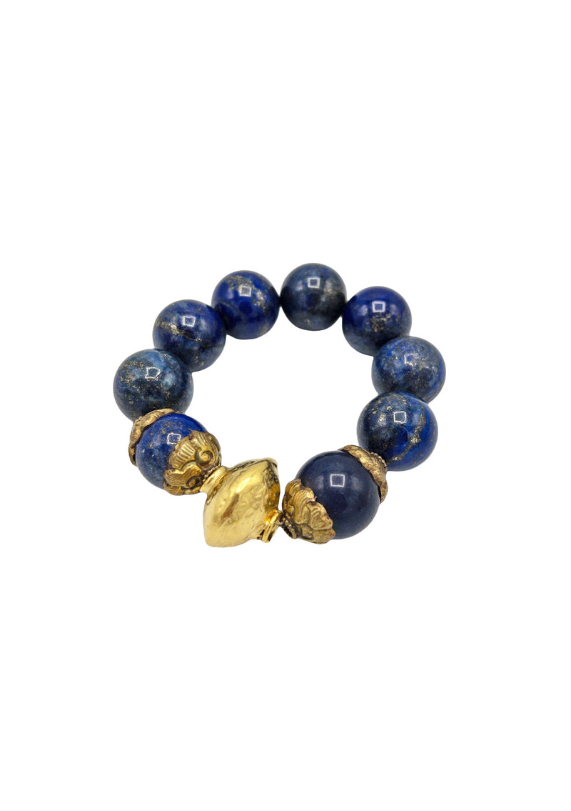 Blue Lapis Gold Accent Stretchy Bracelet
