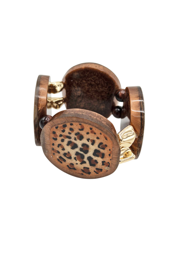 Leopard Print Gold Accent Stretchy Bohemian Bracelet