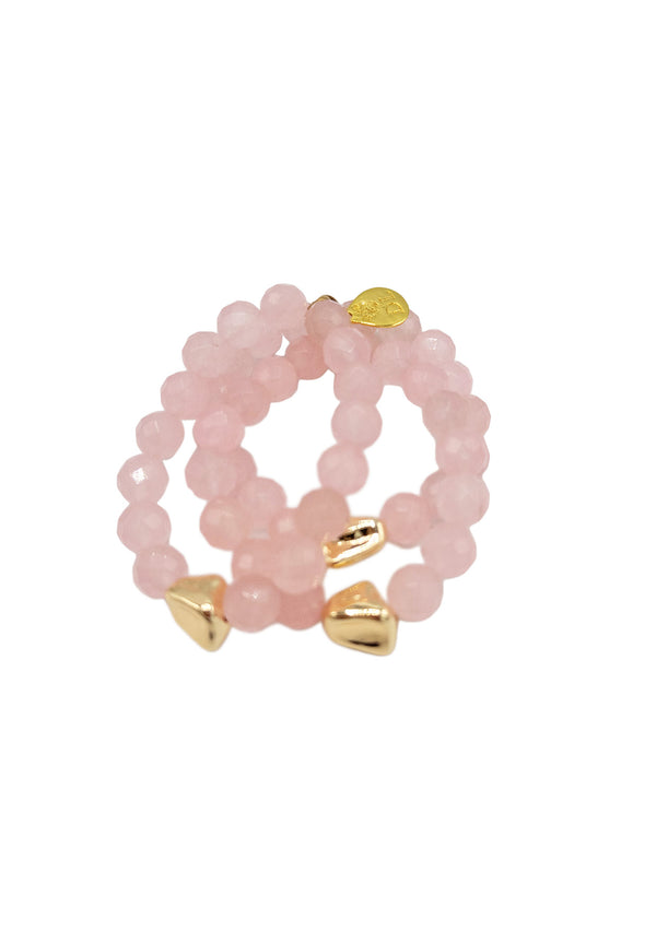 Rose Quartz Multistrand Gold Accent Stretchy Bracelet