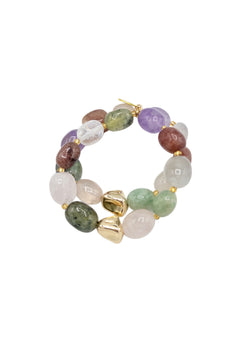 Multi-Stone Double Row Gold Accent Stretchy Bracelet