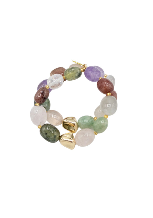 Multi-Stone Double Row Gold Accent Stretchy Bracelet
