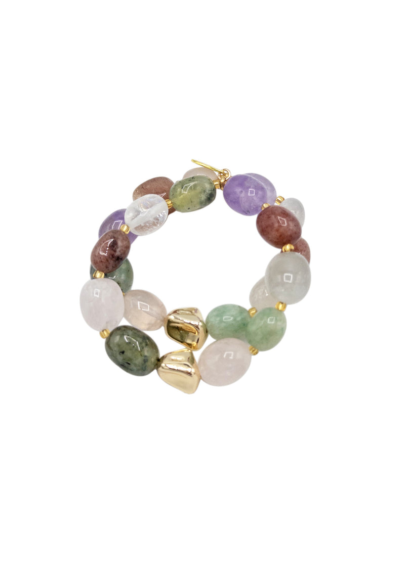 Multi-Stone Double Row Gold Accent Stretchy Bracelet