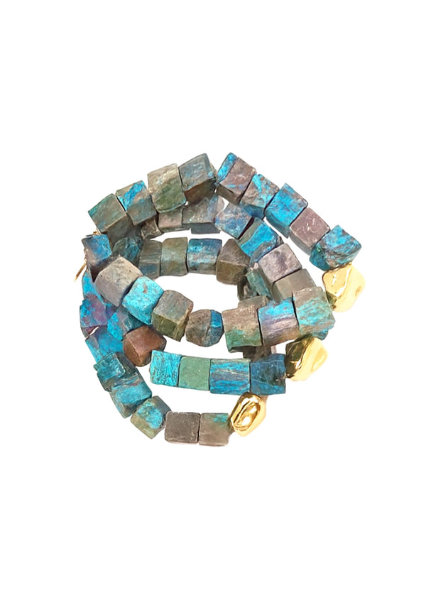 Azurite and Turquoise Multi Strand Gold Accent Stretchy Bracelet