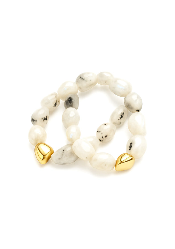 Moonstone Double Strand Gold Accent Stretchy Bracelet