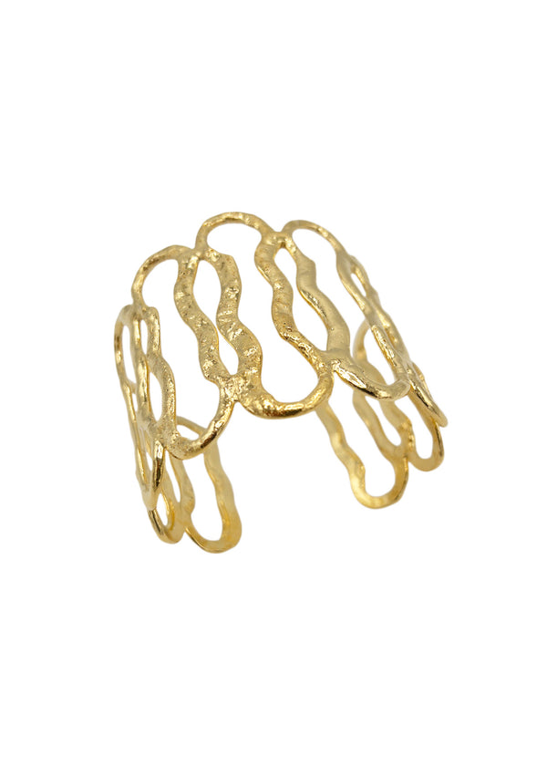 This ultra-versatile, fashion-forward open wave gold cuff bracelet was designed to elevate your sophisticated wardrobe with a touch of bohemian inspiration. Featuring a unique open wave loop gold design.