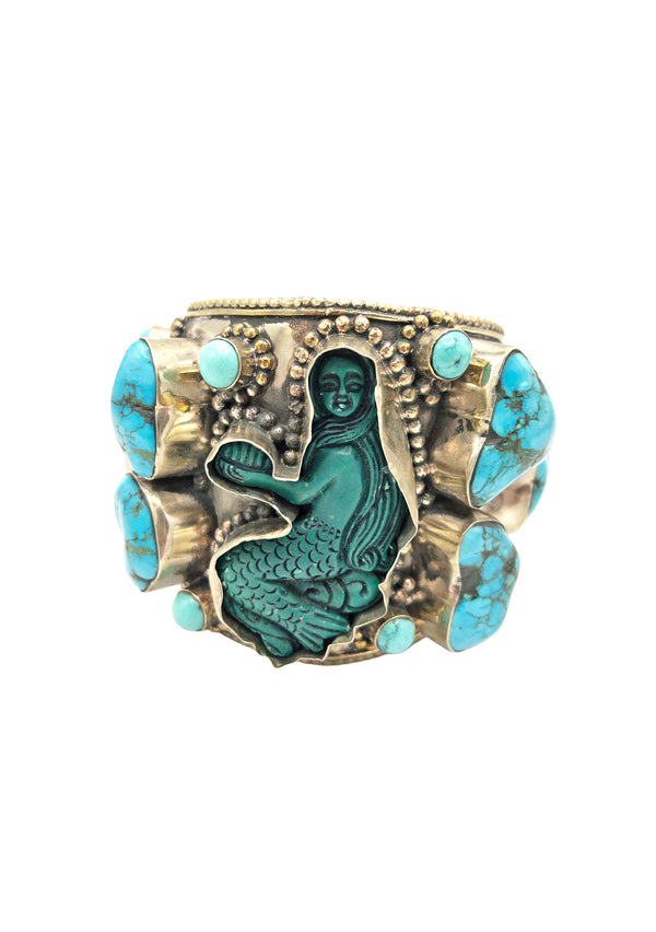 Turquoise Green Jasper Mermaid Brass Cuff