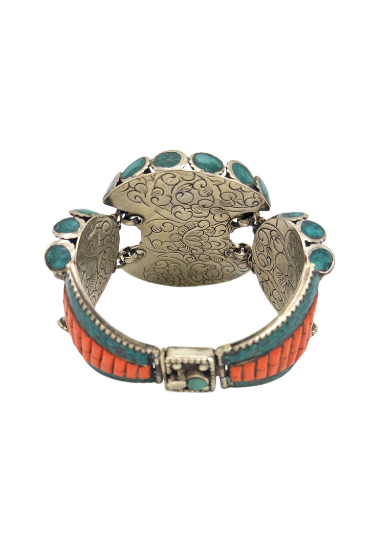 One of a Kind Turquoise Coral Ethnic Cuff