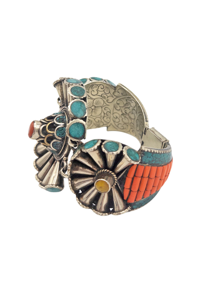 One of a Kind Turquoise Coral Ethnic Cuff