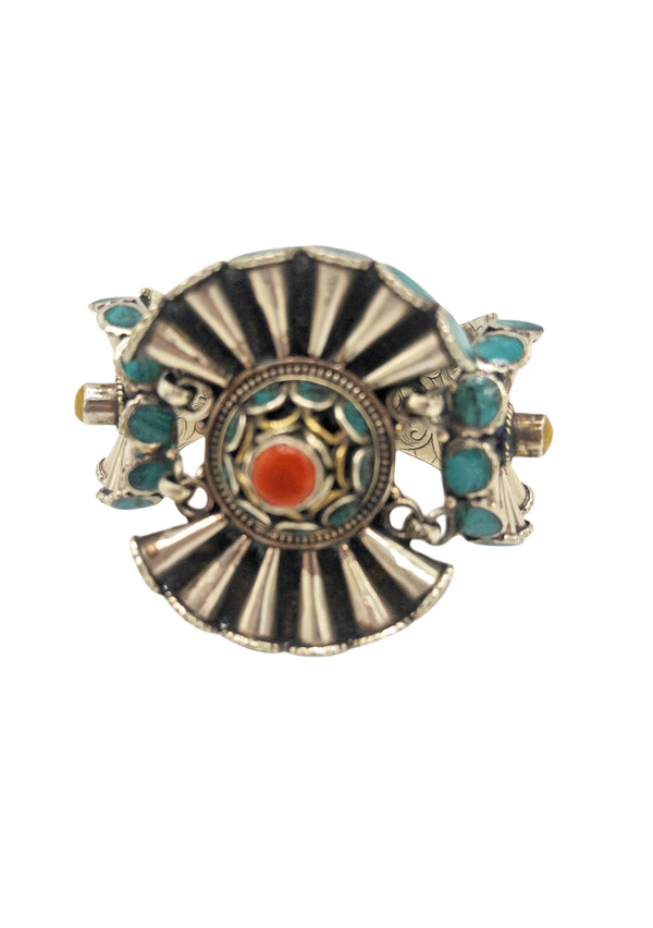 One of a Kind Turquoise Coral Ethnic Cuff