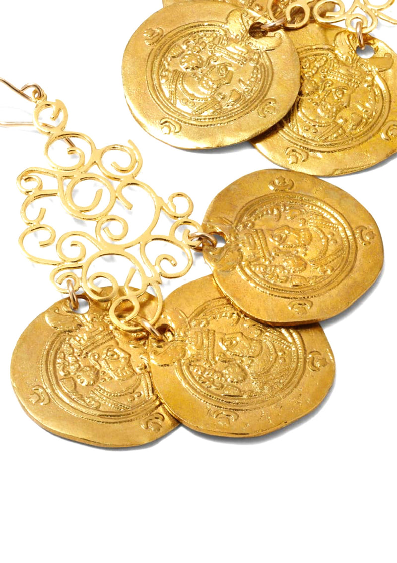 Gold Coin Chandelier Earrings
