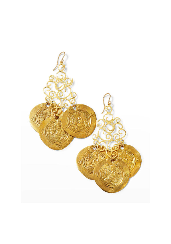 Gold Coin Chandelier Earrings