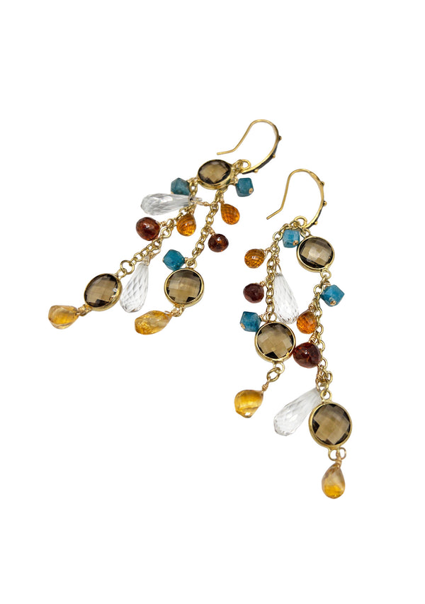 Multi Gemstone Cascading Cluster Earrings