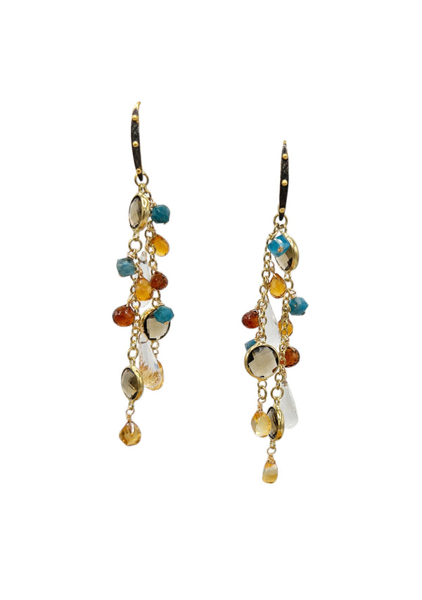 Multi Gemstone Cascading Cluster Earrings