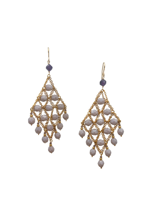 Light Purple and Amethyst Gold Trellis Chandelier Earrings