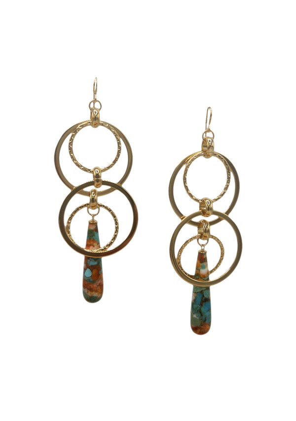 Gold Multi-Link Turquoise Oyster Drop Earrings