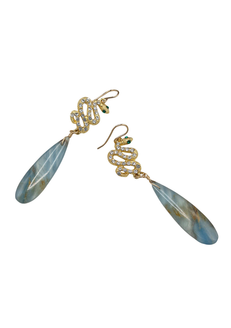 Diamond Illusion Snake Aqua Marine Drop Earrings