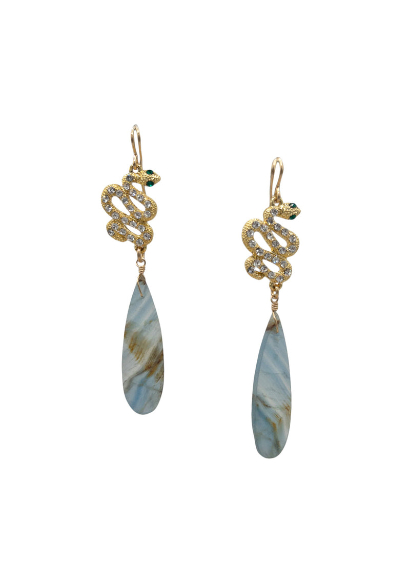 Diamond Illusion Snake Aqua Marine Drop Earrings