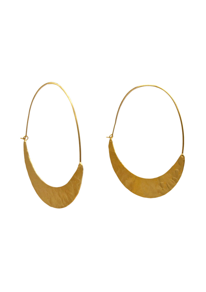 Hammered Gold Wedge Hoop Earrings