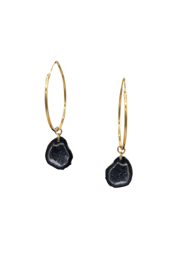 Drusy Drop Gold Hoop Earrings